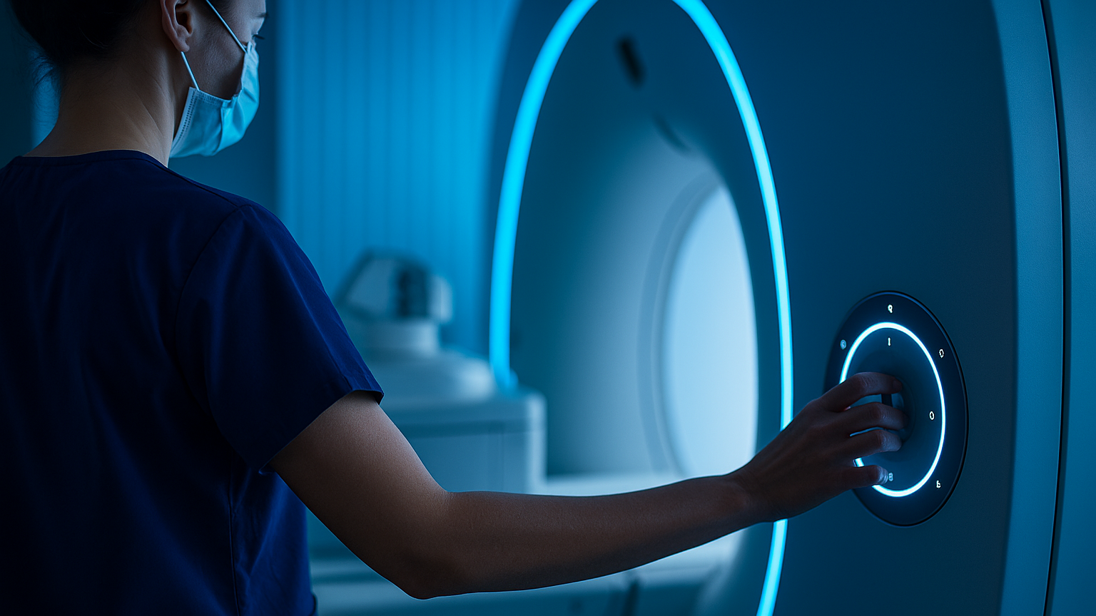 Medical Device Regulation Uk Update (June 2025): Post-Market Surveillance (Pms) Cybersecurity Requirements 1 Masked radiographer operating mri scanner under blue lighting, illustrating uk medical-device regulation context