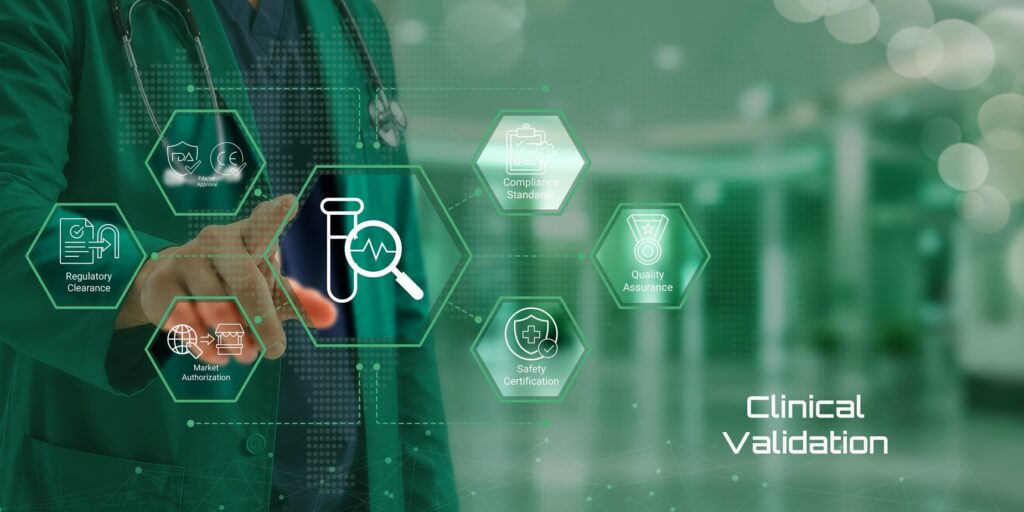 Build Once, Submit Everywhere: Medtech Cybersecurity Across Fda, Eu Mdr And Nhs Dtac 1 Green digital interface showing medtech compliance icons like fda/ce approval, safety certification, and clinical validation.